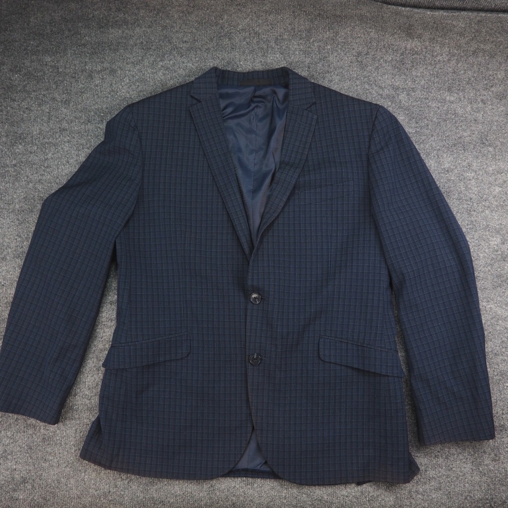 Kenneth Cole Reaction Techni-Cole Sport Coat Mens 42R Navy Blue Micro Plaid